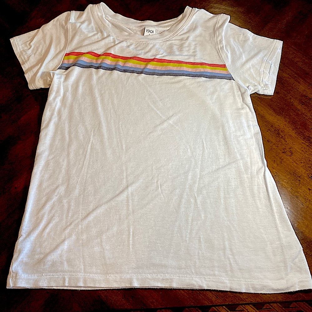 Cute white with rainbow stripe shirt